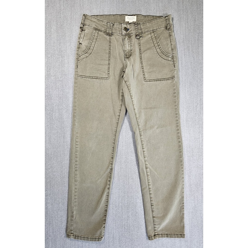 Pilcro Anthropologie Womens pants Olive Green Cargo Pockets Bohemian  Sz 28